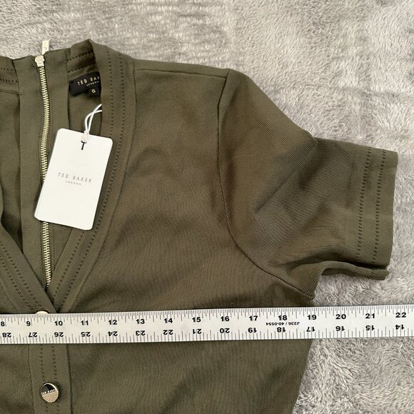 NWT Ted Baker Katanna Utility Stretch Knit Olive Green Dress Size 5 US 12 Large - Picture 6 of 8